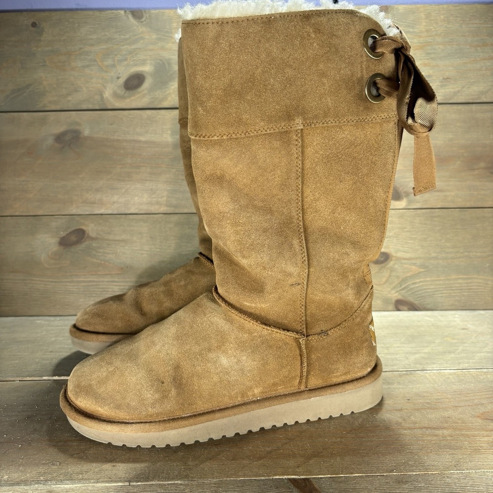 ugg koolaburra andrah womens size 7 shoes brown suede fur lined snow boots